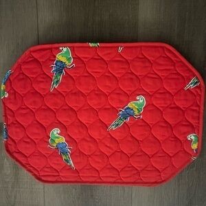 Set 4 Red Parrot Bird Quilted Placemats Tiki 1980s Tropical‎ Summer Outdoors